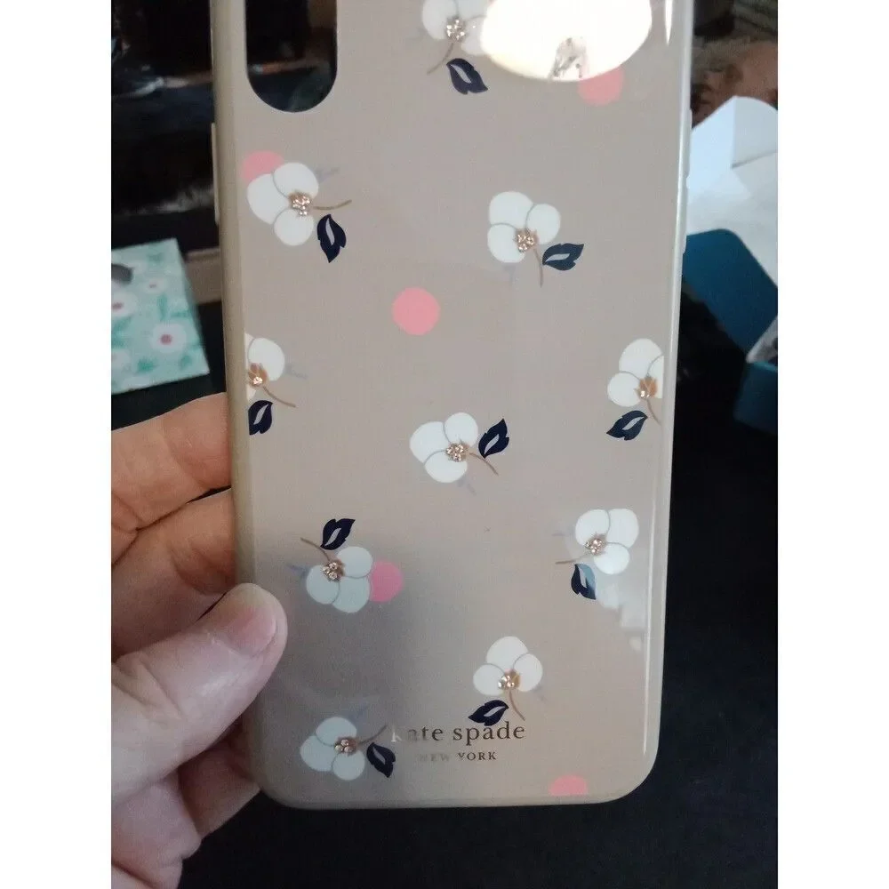 kate spade cell phone case breezy floral iPhone Xs tan pink polka dots & flower